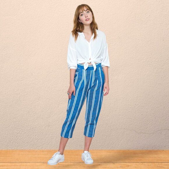 Ace & Jig Atlantic 100% cotton multi weave striped baggy crop pants womens XS - Picture 2 of 11